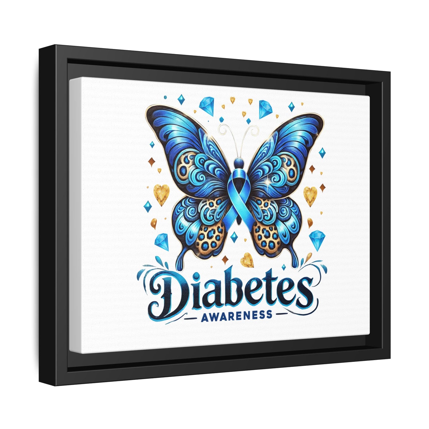 Diabetes Awareness Blue Ribbon Butterfly Matte Framed Canvas