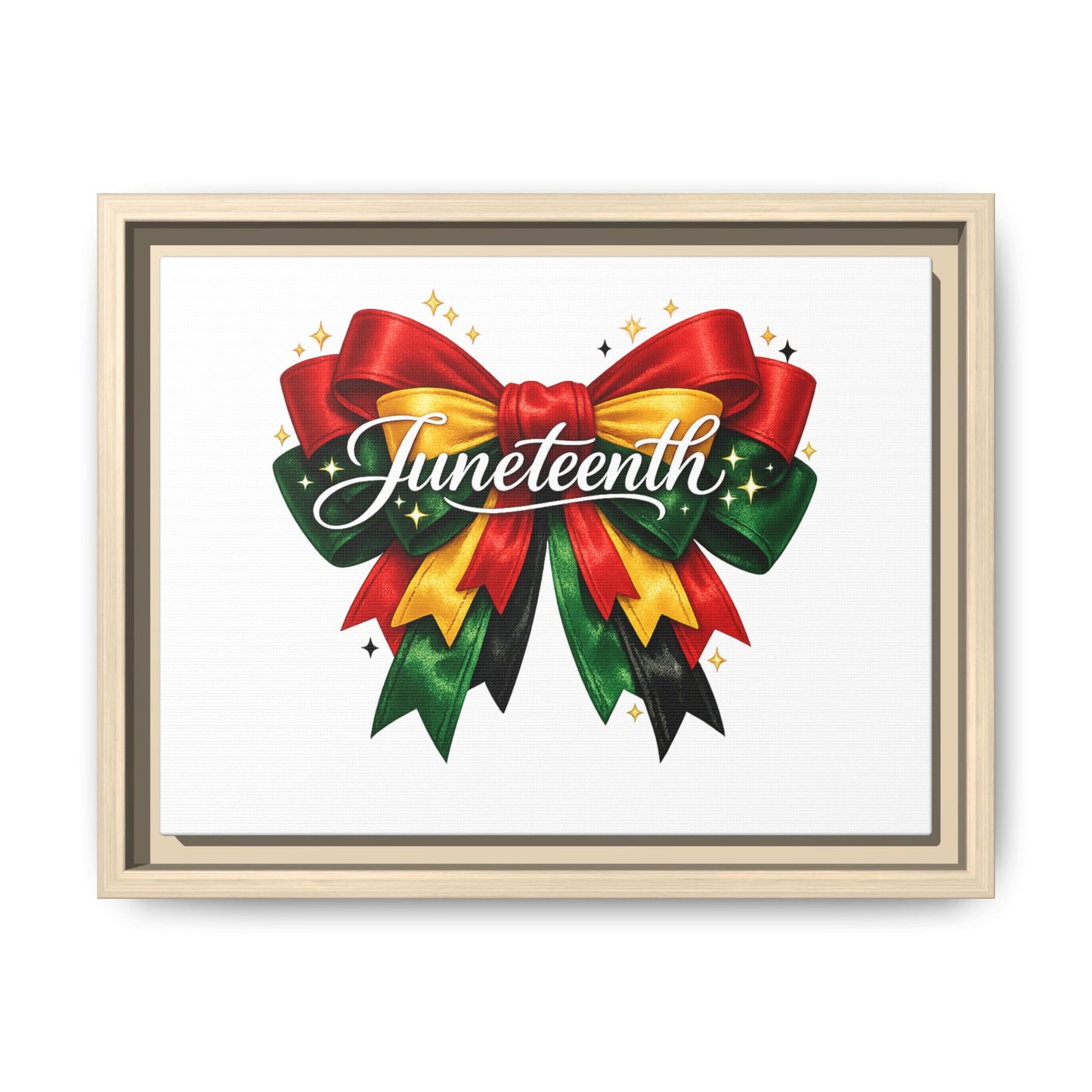 Juneteenth Framed Canvas Print – Festive Red, Green & Gold Ribbon Wall Art