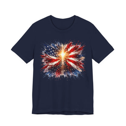 American Flag Explosion T‑Shirt — Patriotic Firework USA Tee
