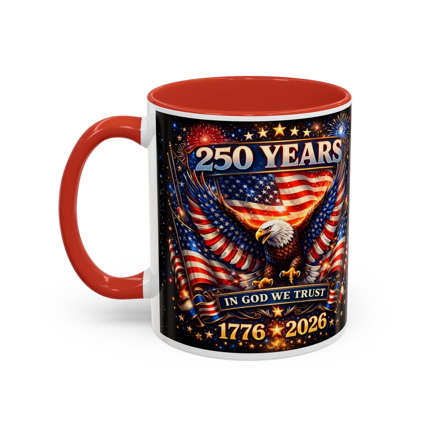 250 Years Patriotic Coffee Mug — In God We Trust 1776–2026