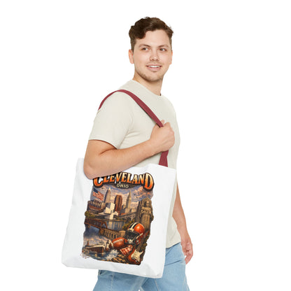 Cleveland Cityscape Tote Bag — Vintage Ohio Skyline & Sports Montage