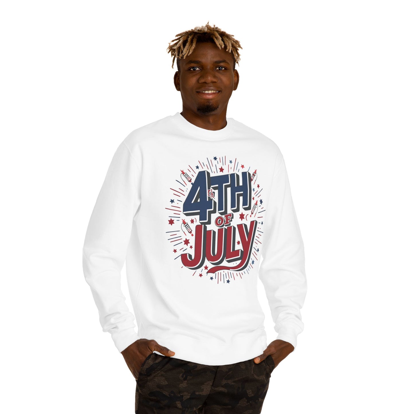 4th of July Crewneck Sweatshirt — Patriotic Fireworks Graphic
