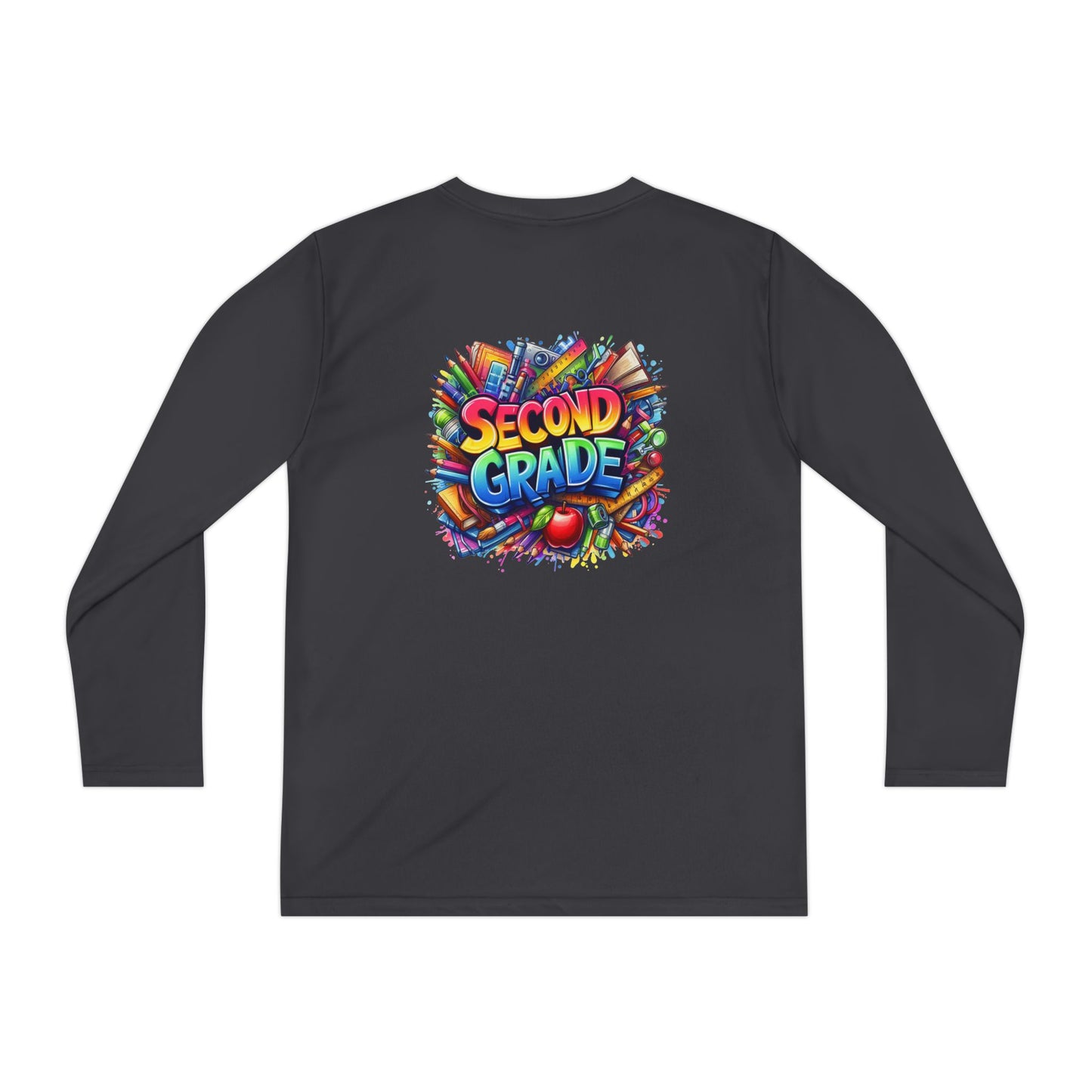 Second Grade Youth Long Sleeve Tee — Colorful School Supplies Back-to-School Shirt