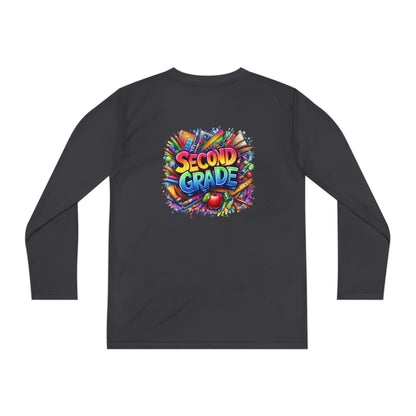 Second Grade Youth Long Sleeve Tee — Colorful School Supplies Back-to-School Shirt
