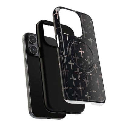 Magnetic Phone Case — Black Crosses "Grace" Protective Cover