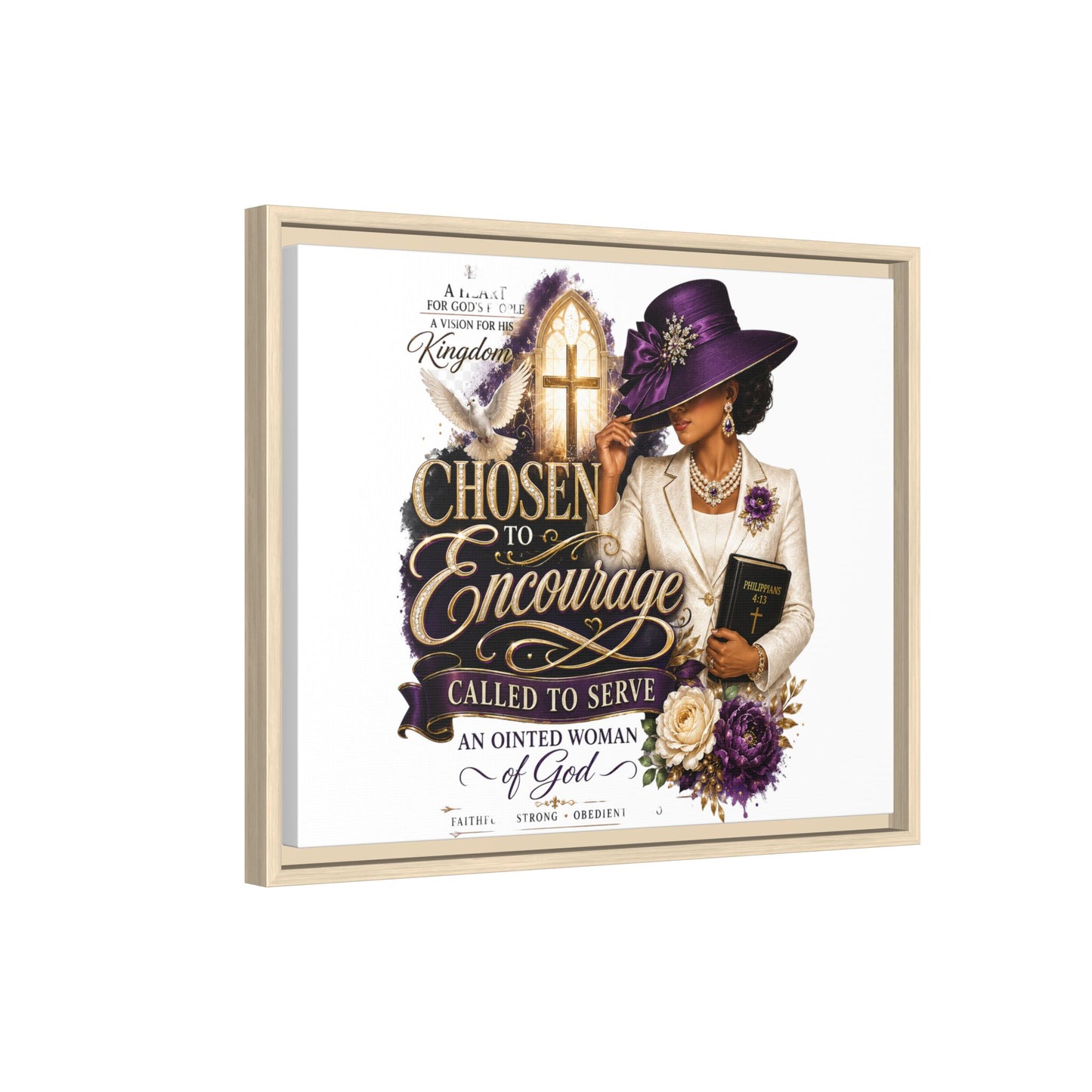 Chosen to Encourage — Framed Faith Canvas Wall Art (Called to Serve, Anointed Woman of God)