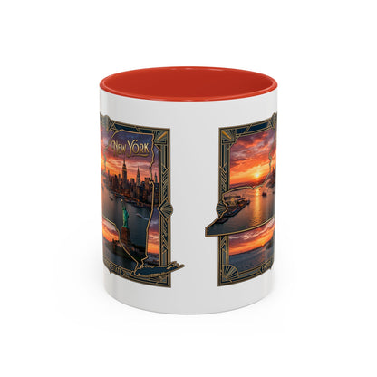 New York Skyline Accent Coffee Mug — Empire State Sunset Scene (11/15oz)