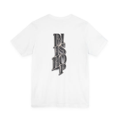 Bishop Vertical Script Tee — Vintage Gothic Lettering T-Shirt