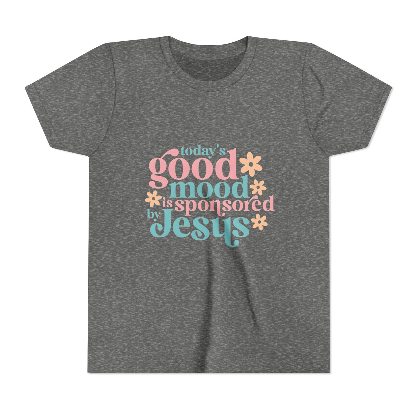 Youth Tee – "Today's Good Mood is Sponsored by Jesus" Retro Floral Christian Shirt