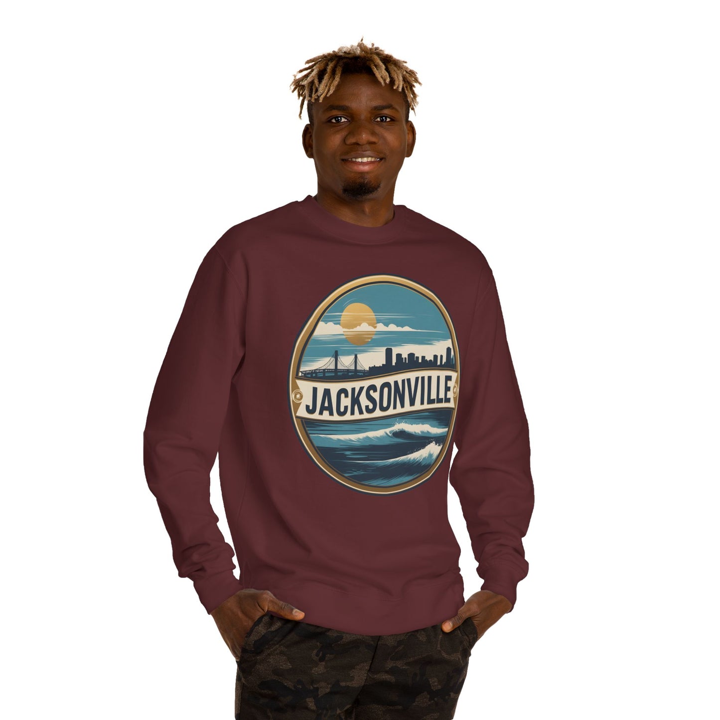 Jacksonville Coastal Crewneck Sweatshirt — Retro Beach Skyline