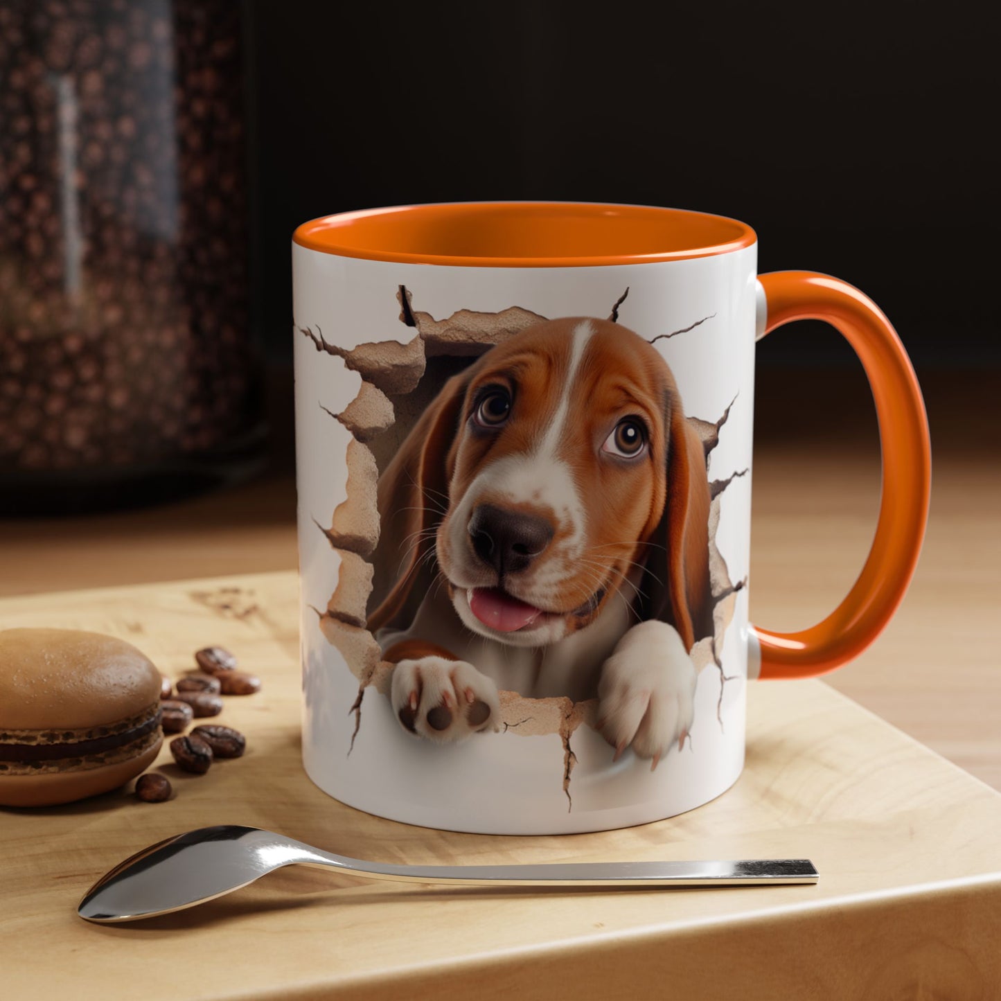 Basset Hound Peekaboo Accent Coffee Mug — Cute Dog Lover Gift (11/15 oz)