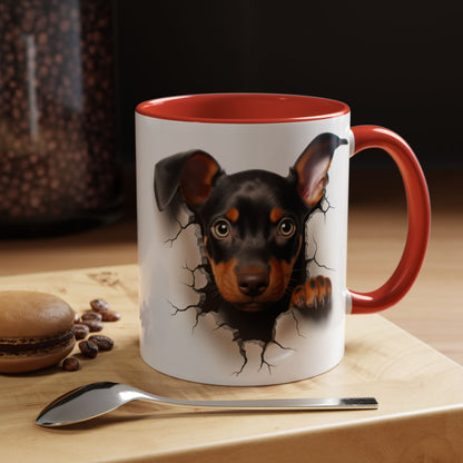 Dachshund Puppy Peek Coffee Mug – Accent Black Interior/Handle, Cute Dog Crack Design (11/15 oz)