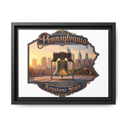 Pennsylvania Keystone State Framed Canvas Wall Art — Liberty Bell & Philadelphia Skyline