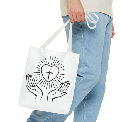 Christian Prayer Tote Bag — Heart & Cross Design