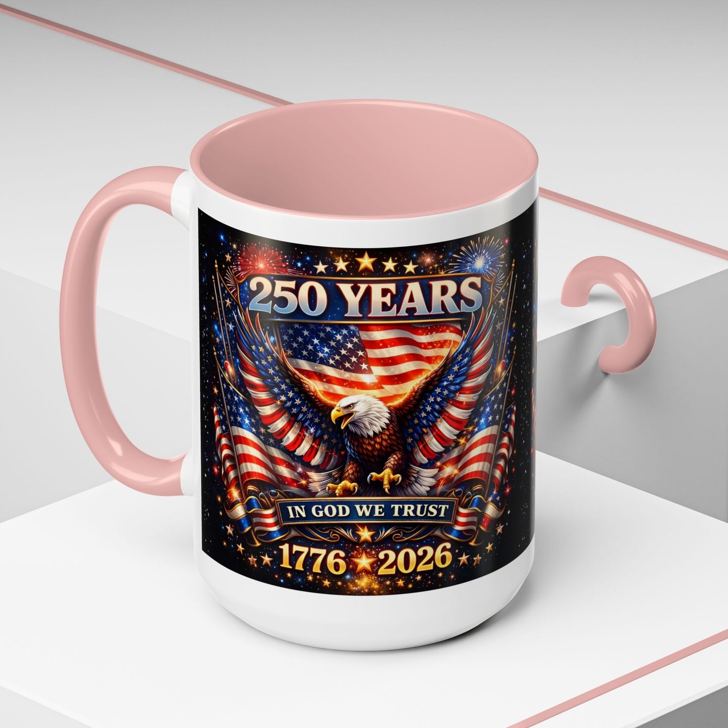 250 Years 1776–2026 Eagle American Flag Accent Coffee Mug — Patriotic Independence Day Gift (11/15oz)