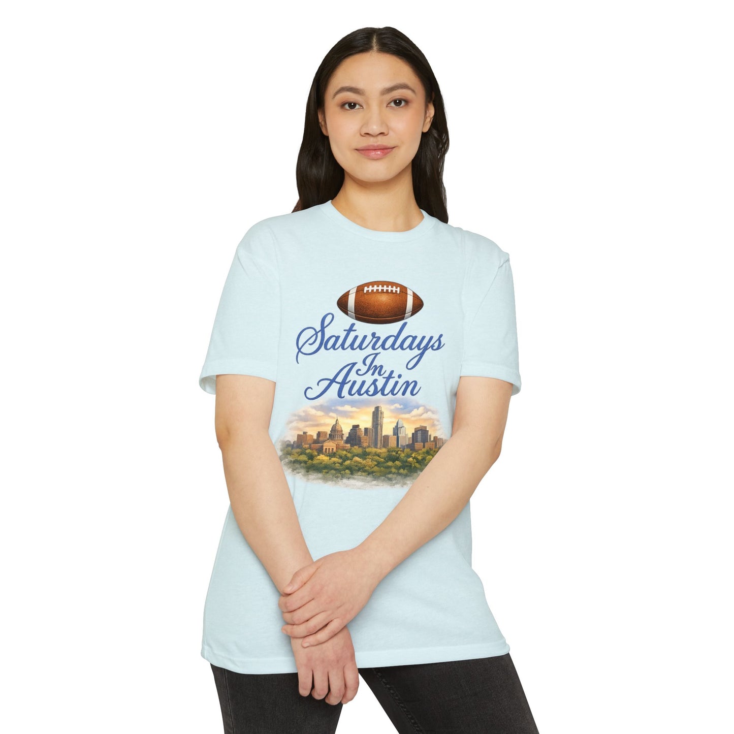 Saturdays in Austin Football T-Shirt — Austin Skyline Game Day Tee