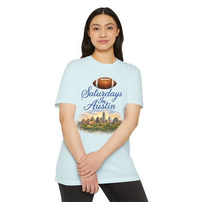 Saturdays in Austin Football T-Shirt — Austin Skyline Game Day Tee
