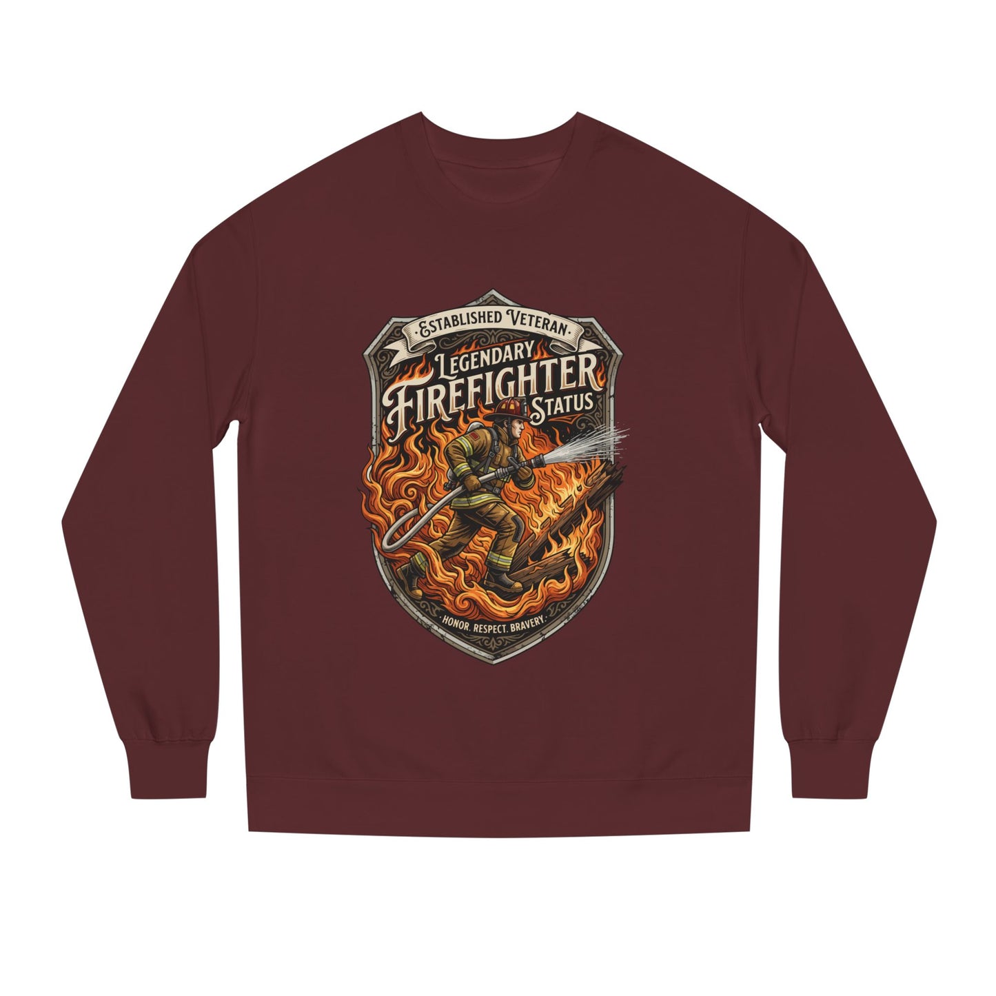 Legendary Firefighter Status Sweatshirt — Established Veteran Badge Crewneck