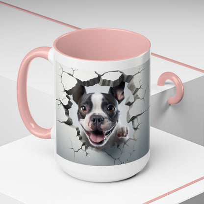 Coffee Mug — Happy Boston Terrier Breaking Through Design (Accent 11/15oz)