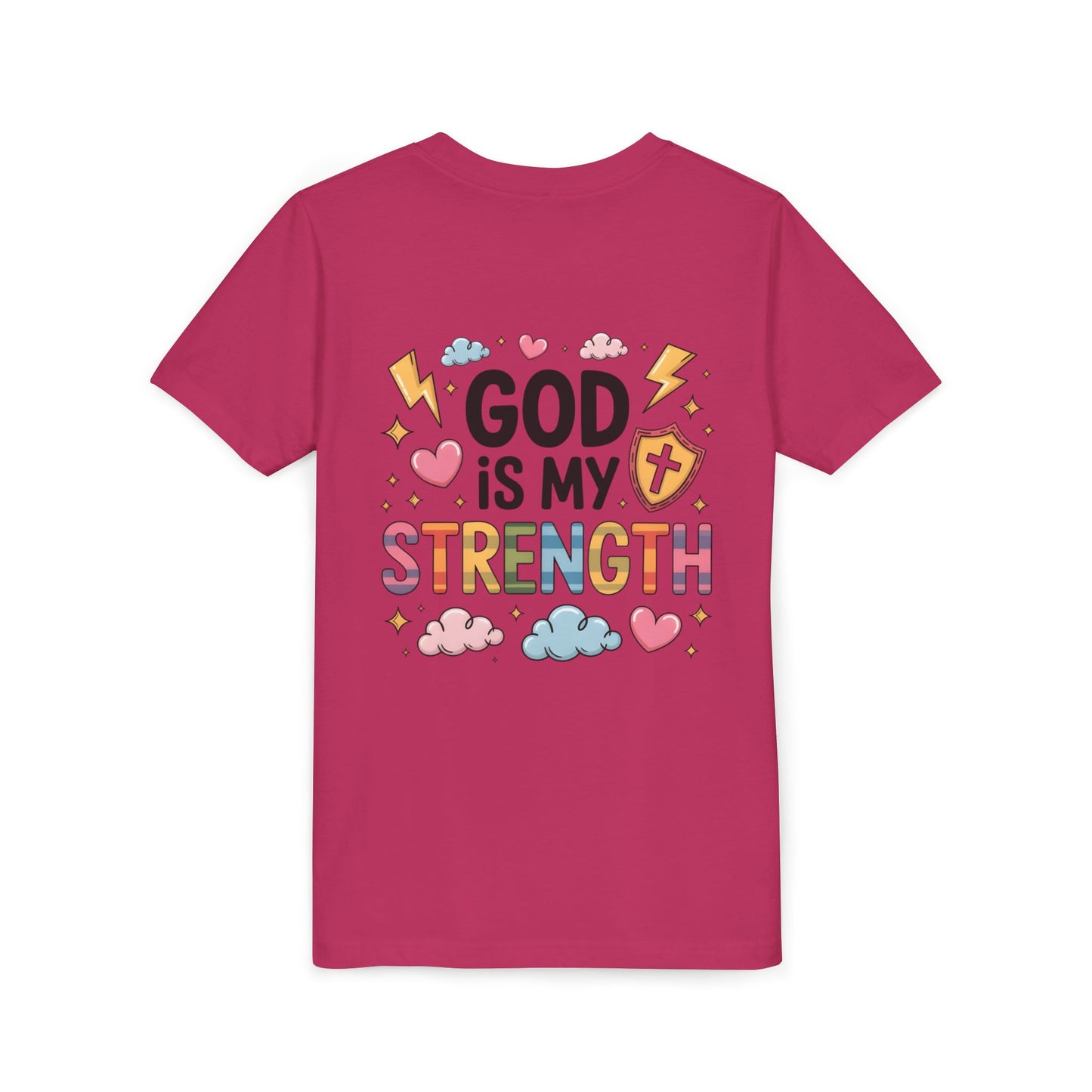 God Is My Strength Youth Tee — Cute Faith-Based Kids T-Shirt
