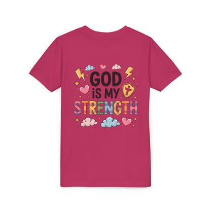 God Is My Strength Youth Tee — Cute Faith-Based Kids T-Shirt