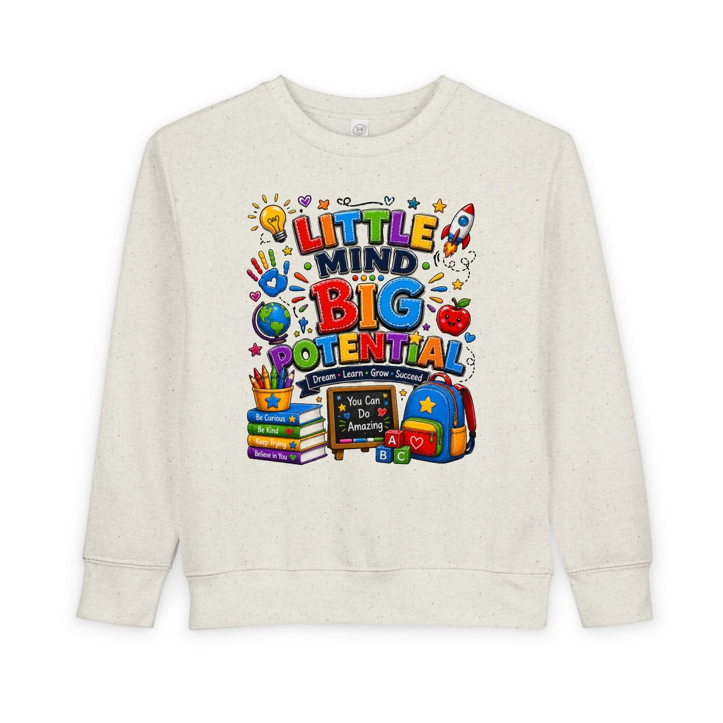 Toddler Sweatshirt — "Little Mind Big Potential" Back-to-School Kids Crewneck