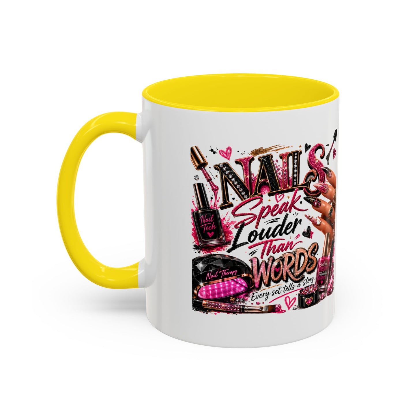 Nails Speak Louder Than Words Accent Coffee Mug — Pink Manicure Beauty Gift (11/15oz)