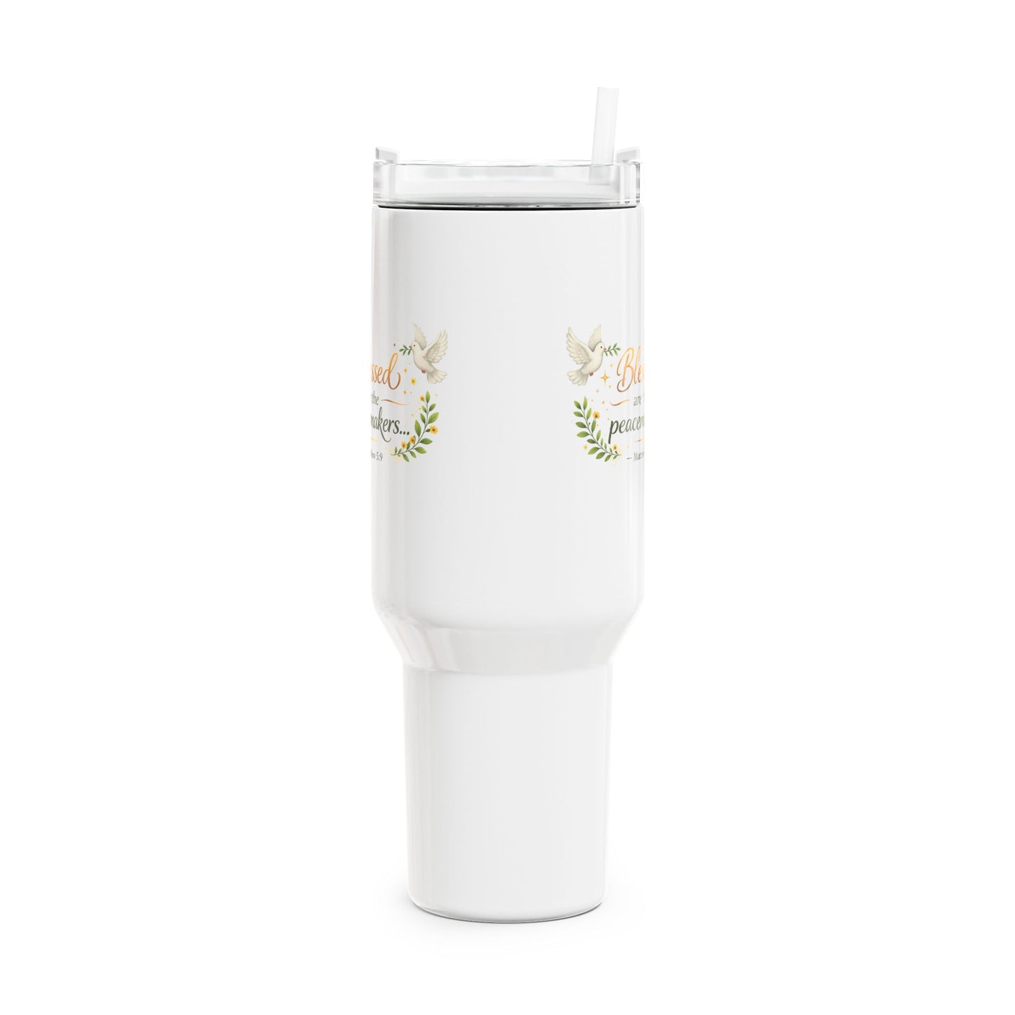 Tumbler — “Blessed Are the Peacemakers” 40oz Floral Scripture Travel Mug