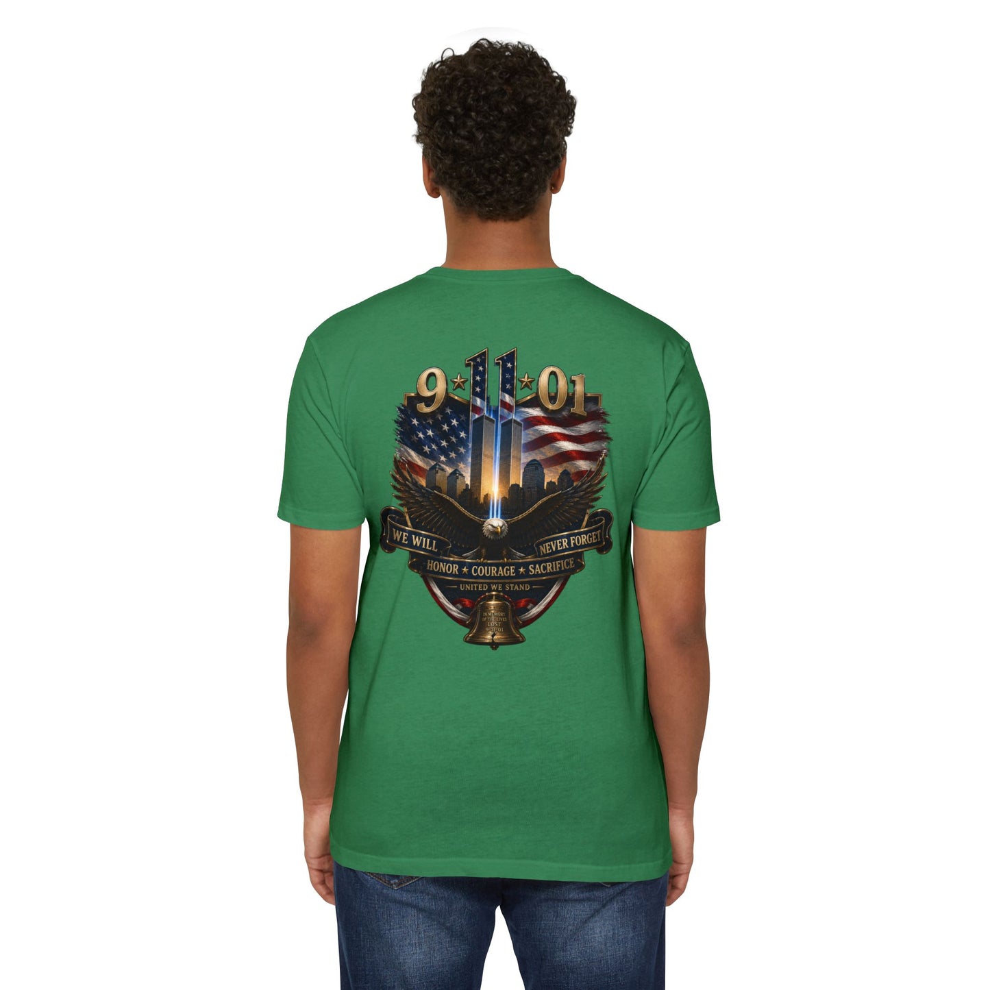 9/11 Memorial T-Shirt — We Will Never Forget American Tribute Tee