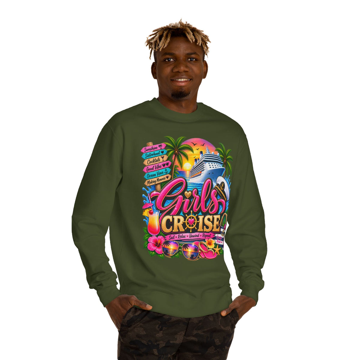 Girls Cruise Sweatshirt — Tropical Bachelorette/Group Vacation Crewneck