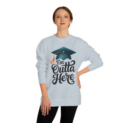 Graduation Crewneck Sweatshirt – “I’m Outta Here” Cap & Tassel Design