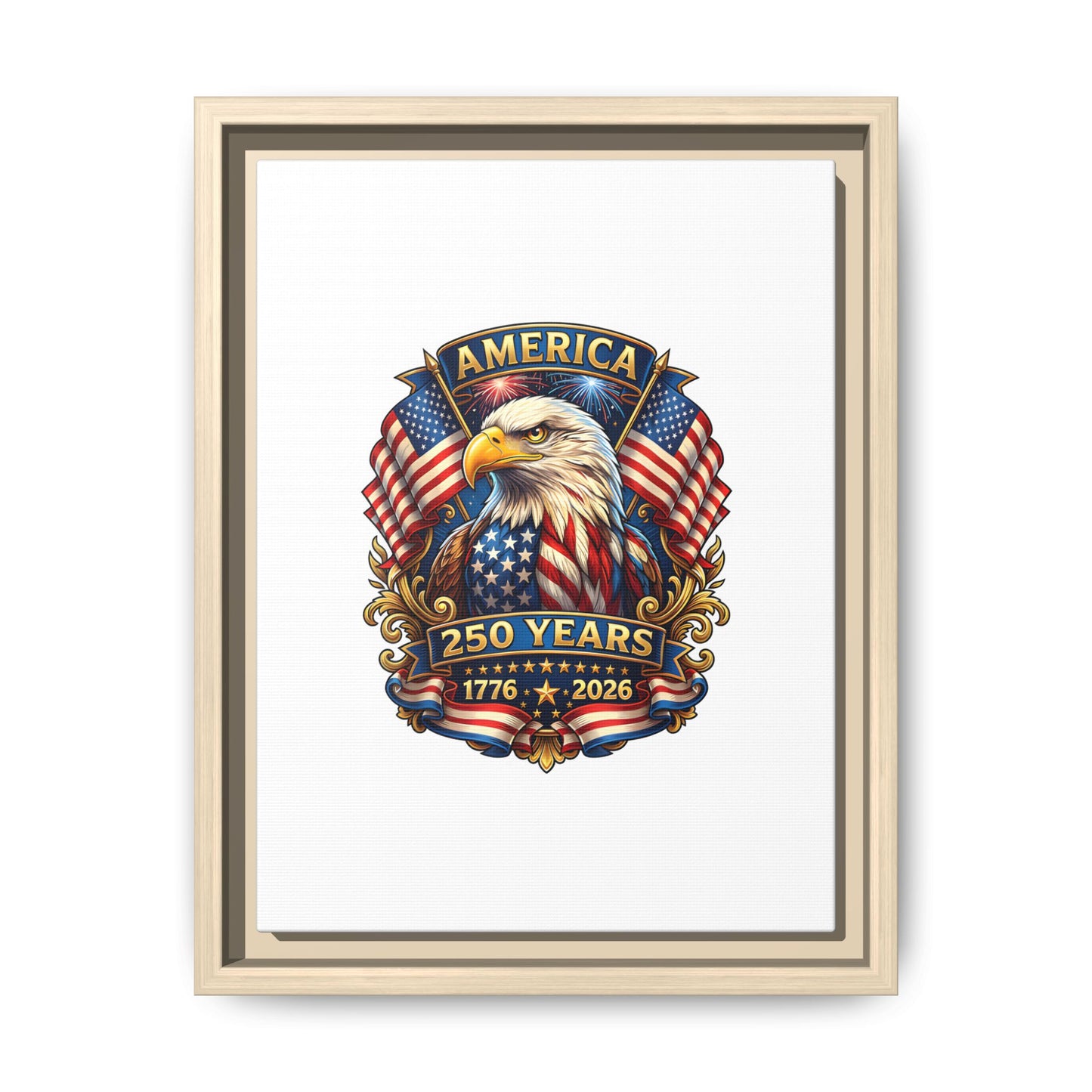 America 250th Anniversary Framed Canvas — Patriotic Bald Eagle Wall Art