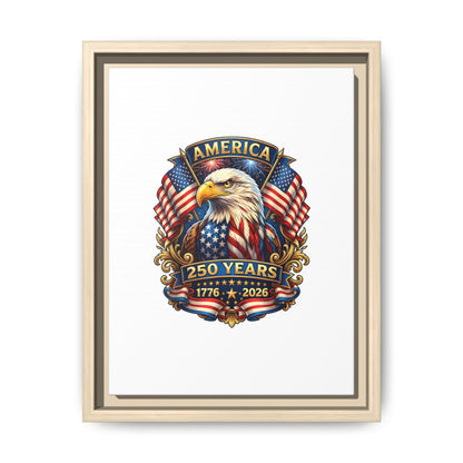 America 250th Anniversary Framed Canvas — Patriotic Bald Eagle Wall Art