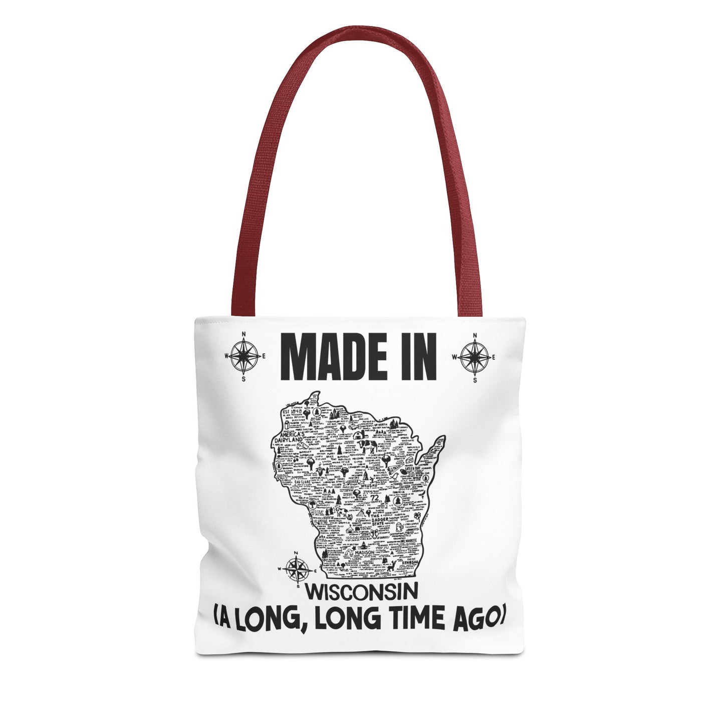 Made in Wisconsin Tote Bag — Vintage Map State Pride Tote ("A Long, Long Time Ago")