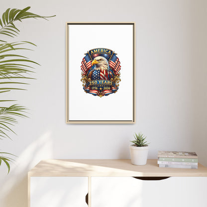 America 250th Anniversary Framed Canvas — Patriotic Bald Eagle Wall Art