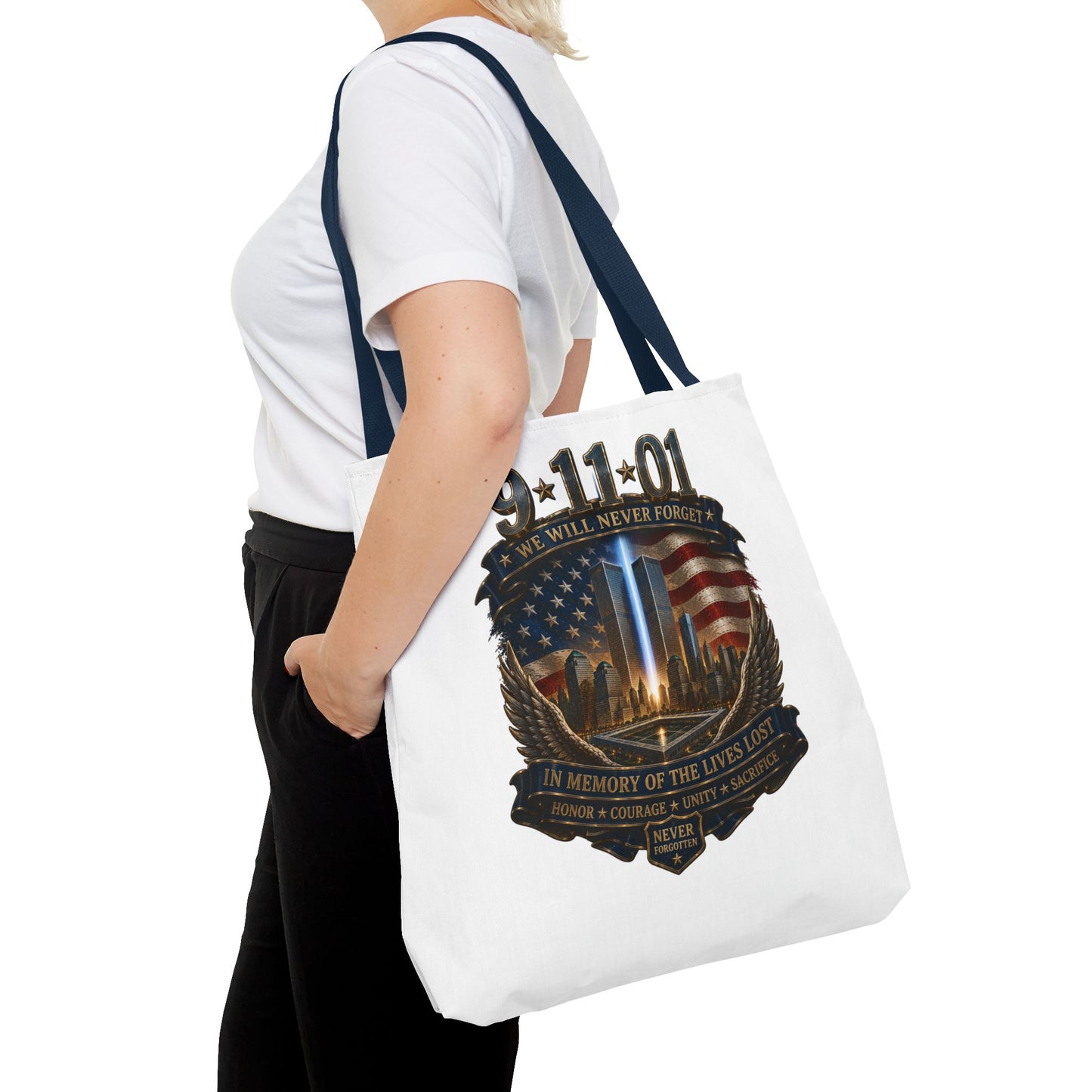 9·11 Memorial Tote Bag — We Will Never Forget Tribute Tote