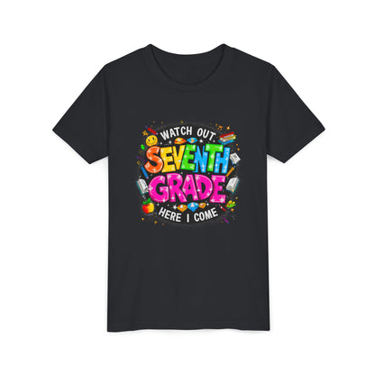 Seventh Grade Kids T-Shirt – “Watch Out Seventh Grade Here I Come” Back-to-School Tee