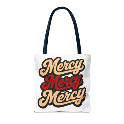 Mercy Mercy Mercy Retro Script Tote Bag — Vintage Typography Canvas Tote