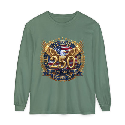 250 Years Anniversary Long Sleeve T-Shirt — USA Bicentennial 1776–2026 Eagle Emblem