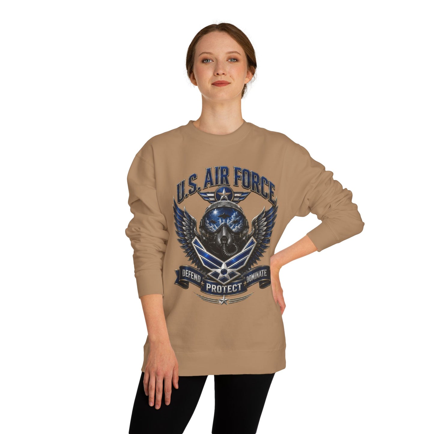 U.S. Air Force Skull Crewneck Sweatshirt — Defend Protect Dominate Tactical Pullover