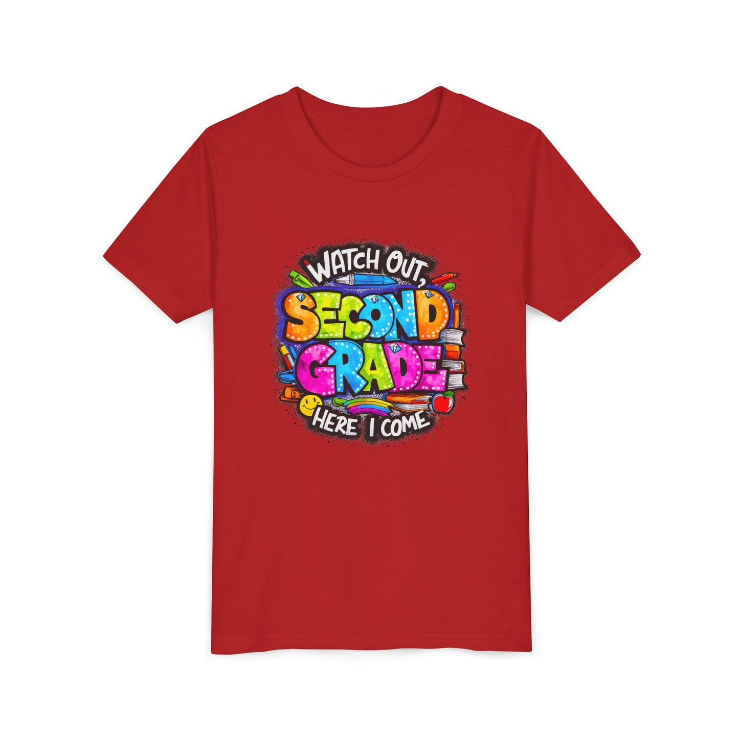 Second Grade Kids Tee - "Watch Out Second Grade Here I Come" Colorful Back-to-School Shirt