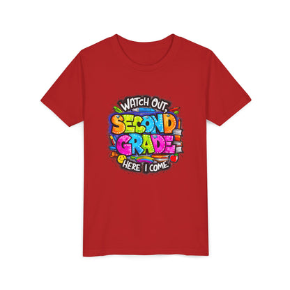 Second Grade Kids Tee - "Watch Out Second Grade Here I Come" Colorful Back-to-School Shirt