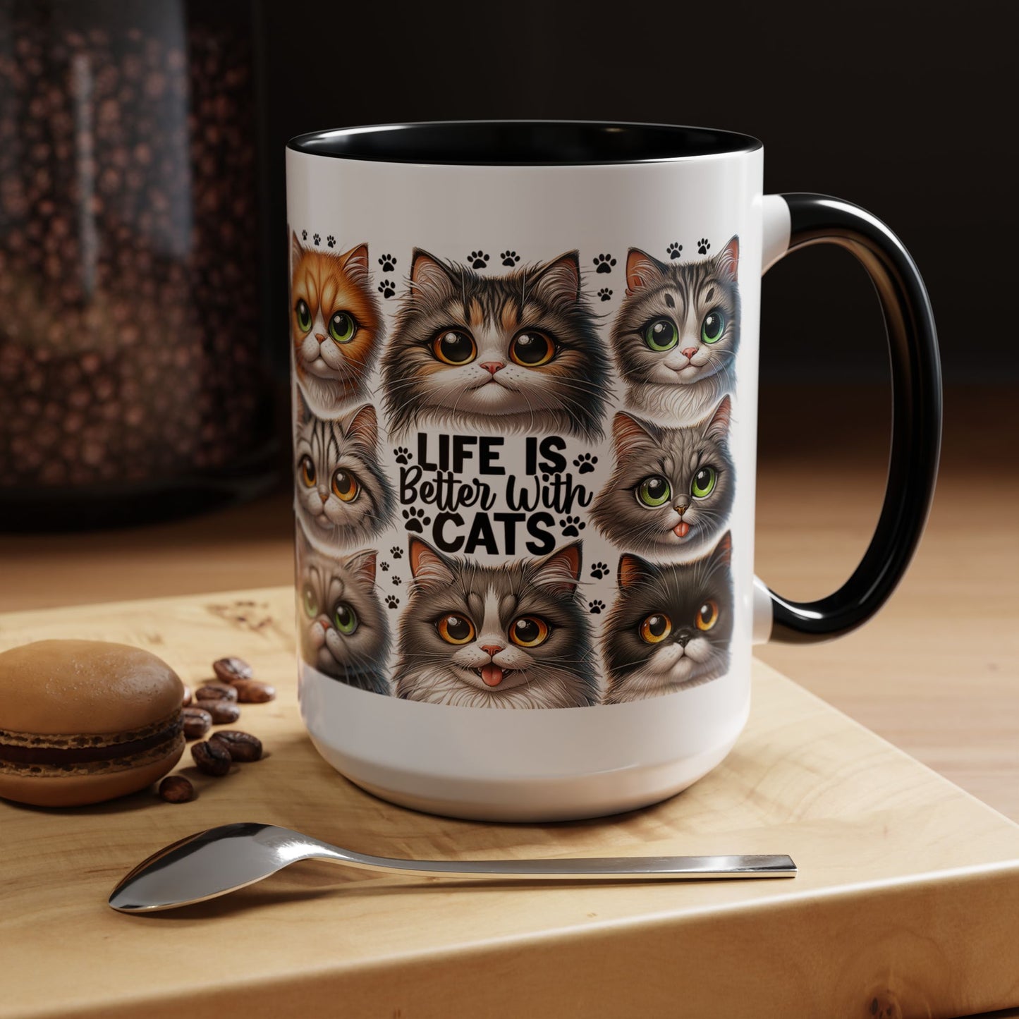 Cat Lover Coffee Mug — “Life Is Better With Cats” Accent 11/15oz