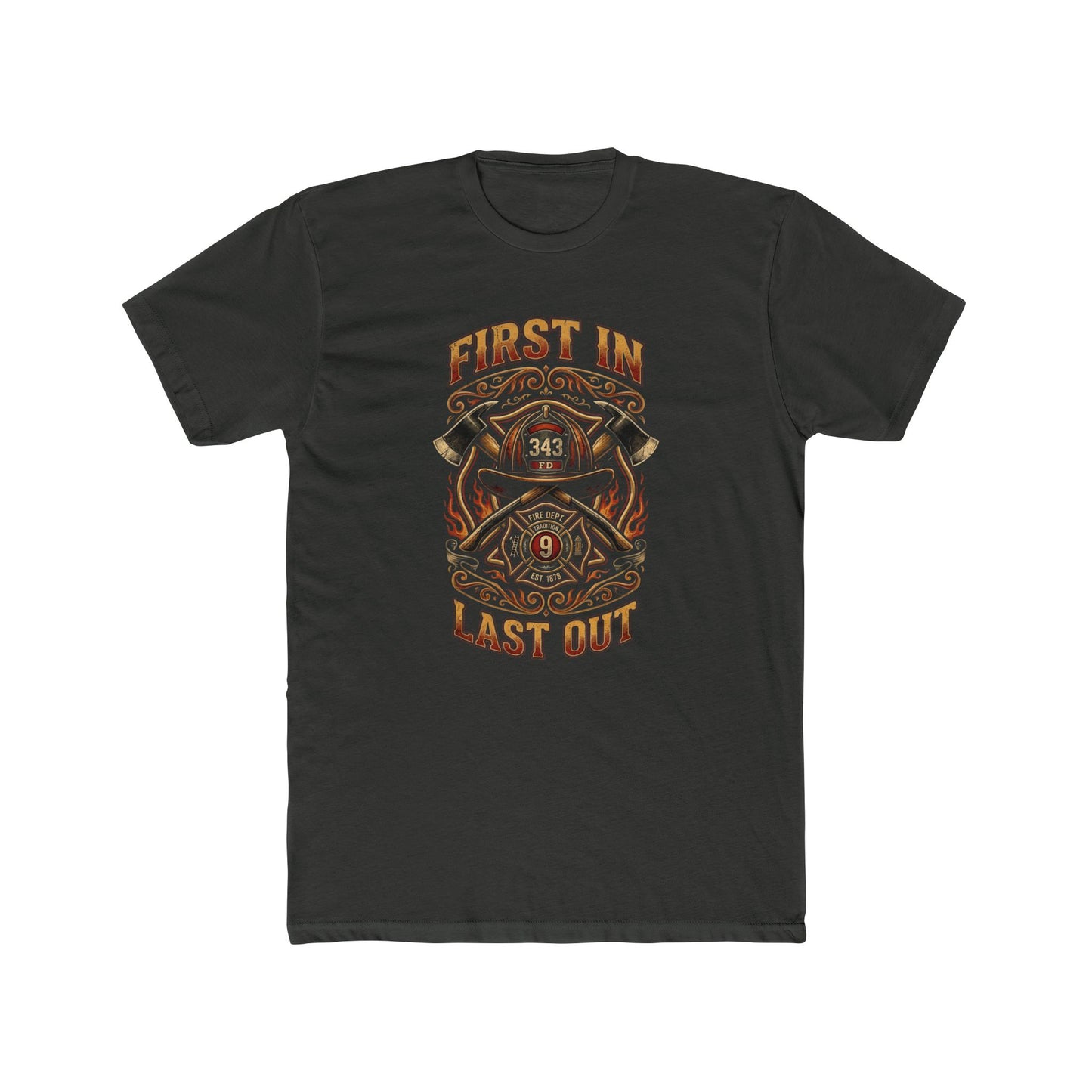 Firefighter T‑Shirt - "First In Last Out" Vintage Firefighter Crew Tee