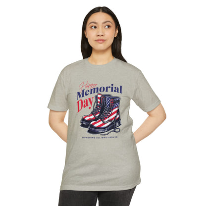 Memorial Day Flag Combat Boots T-Shirt – "Honoring All Who Served"