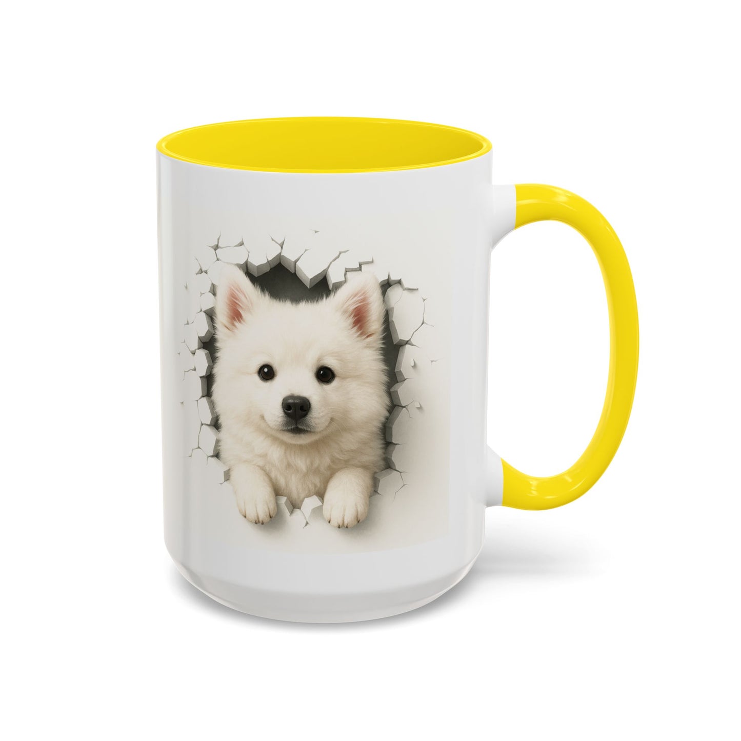White Samoyed Puppy Accent Coffee Mug — Cute Dog Breakthrough Design (11/15 oz)