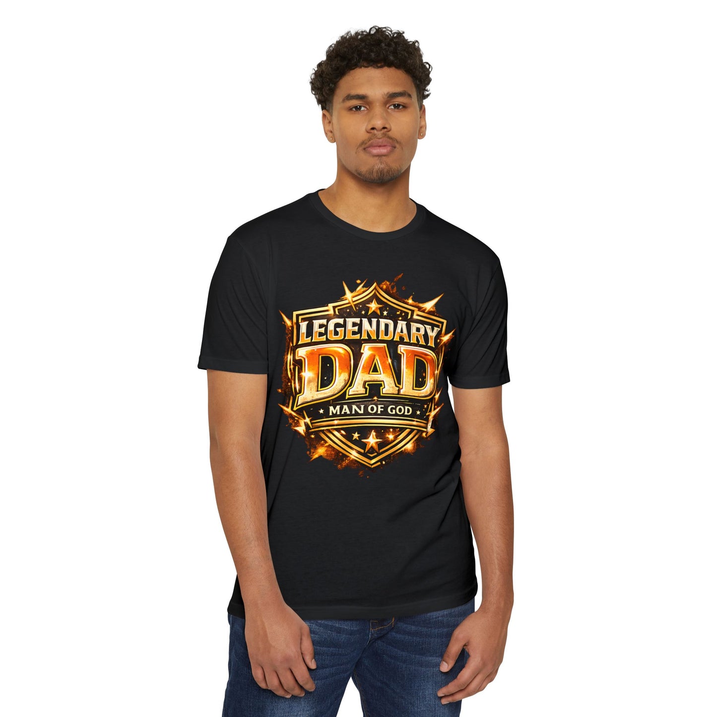 Legendary Dad T-Shirt – "Man of God" Shield Design