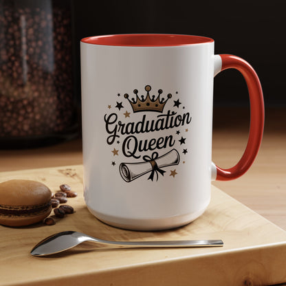 Graduation Queen Accent Coffee Mug — 11/15oz Ceramic Gift with Crown & Diploma Design