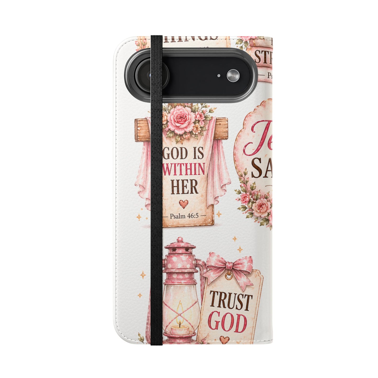 Christian Floral Phone Flip Case — "Jesus Saves" & Inspirational Scripture Wallet Cover