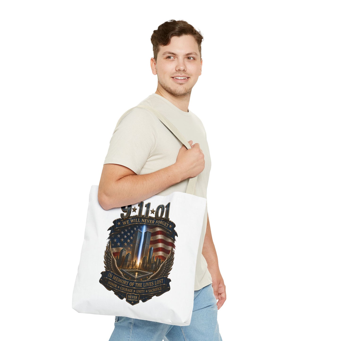 9·11 Memorial Tote Bag — We Will Never Forget Tribute Tote